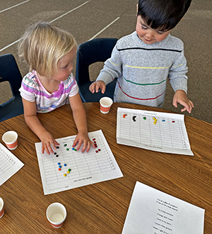 Preschoolers learn graphing with Skittles.