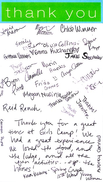 Many thanks from the girls of Springs Creek 15th Ward.