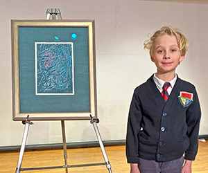 A "Best of Show" award winner and his painting.