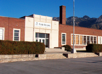 West entrance and courtyard of Reid School.