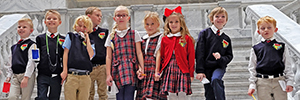 Students lined up on the steps of the Utah State Capitol building.